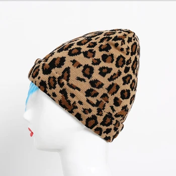 Mados Moterų Skrybėlę Korėjos Žiemos Leopardas Spausdinti Mezgimo Skrybėlę 2020 M. Rudens Žiemos Naujas Nėrimo Šiltas Moterų Skrybėlę Skullies Unisex Kepurės