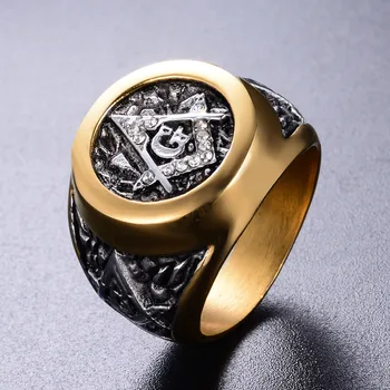 Mados Nerūdijančio Plieno, Masinu Žiedas Inkrustacijos Kalnų Krištolas Freemason Simbolis G Tamplierius Masonai Žiedai