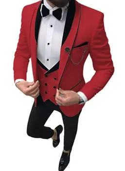 Mados Raudona Vyrų Kostiumai Dvigubo Breasted Vest 2021 Vėliau Kaip Kailis Ziajać Dizaino Jaunikis Vestuvių Tuxedos Geriausią Vyro Kostiumas Homme 3 Vnt