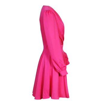 Mados Seksualus V-Kaklo-Line Suknelė Moterims Mygtuką Ilgai Žibintų Rankovėmis Slim Kietas Mini Suknelė Pavasarį, Rudenį Office Elegantiškas Prašmatnus Suknelė