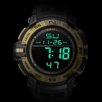 Mados Skaitmeniniai Laikrodžiai Mens Sporto SMAEL Prekės atsparus Vandeniui 5BAR Laikrodis Karinio Smūgio Elektroninių Žiūrėti Chronograph LED Laikrodis