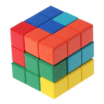 Magic Cube Įvairių spalvų 3D Medinė Dėlionė Švietimo Smegenų Kibinimas Žaidimas Q6PD