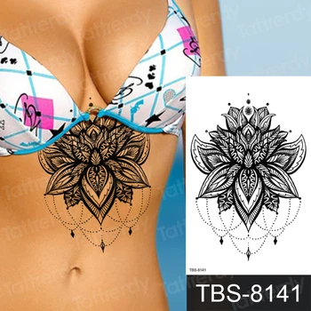 Mandala laikina tatuiruotė lipdukas nėrinių chna modelį, pagal krūties tatuiruotės sexy juoda gėlių papuošalai, lipdukai, egipto, indijos, arabų