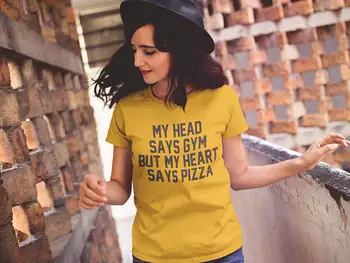 Mano Galva Sako, sporto Salė, Bet Mano Širdis sako, Pica T-Shirt Grafikos Mergina Dovanų marškinėlius Drabužių Pica Viršūnes Atsitiktinis geltonos spalvos marškinėliai medvilnės Tees