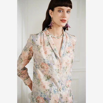 Marškinėliai 2021 Moterys Naujas Eskizas Rankomis dažyti Aliejus, Tapyba Gėlių Spausdinti Elegantiškas ilgomis Rankovėmis Marškinėliai