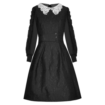 Maža juoda suknelė aukštos kokybės kilimo ir tūpimo tako suknelė 2020 m. moteris derliaus ilgomis rankovėmis Raukiniai laišką Žakardo Elegantiškas Kamuolys Suknelė Suknelės
