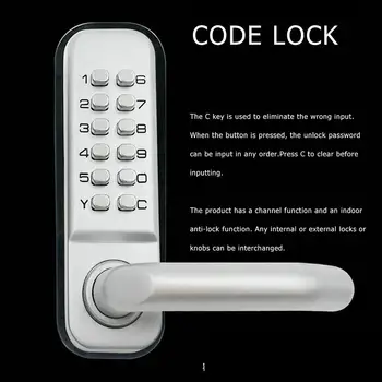 Mechaninė skaitmeninis mygtuką durų užraktas keyless deriniu kodiniu užraktu 1 x laiptinės spyna priekinio skydelio fiksatorių rankinis durų užraktas