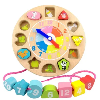 Mediniai Geometrinės Formos Puzzle Žaislas, Skaitmeninis Laikrodis, Dėlionės, Žaislų Anksti Švietimo Geometrijos Plytų Pažinimo Skaitmeninis Medinis Žaislas