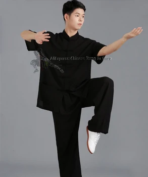 Medvilnės Mišiniai chi Kostiumas Kung fu Wing Chun Vienodos Kovos menų Wushu Drabužiai, Striukė ir Kelnės