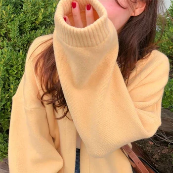 Megztinis Moterų Megzti Kietas Elegantiška Vintage Kawaii Atsitiktinis Korėjos Prarasti Per Dydžio Retro Kasdien Ilgomis Rankovėmis Rudens Žiemos W045