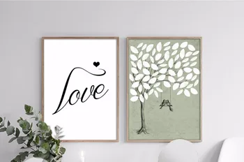 Meilė anglų mados širdies medžio meilės medžio, žali lapai frameless tapyba
