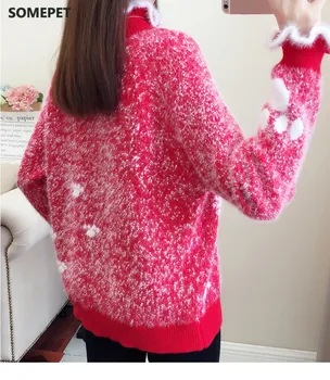 Mergaičių Megztiniai Linksmų Kalėdų Džemperis Raudona Moterų Megztinis Megztinis megztas Pliušinis apykaklės Moheros Rožinė Briedžių Modelis Aksomo Mados