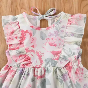 Mergina Dress 2020 Metų Vasaros Bamblys Vaikas Baby Girl Drabužiai Pynimas Rankovės Suknelė Atostogų Gėlių Suknelė 1-5Y
