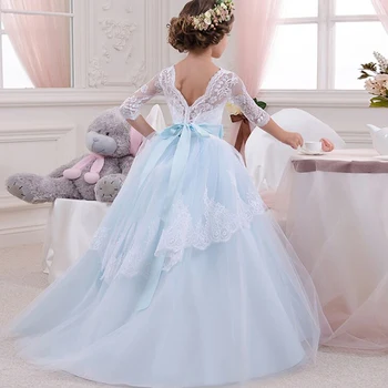 Merginos Oficialią Vestuvių Suknelė Elegantiškas Ilgas Prom Dresses Vaikams Princesė Merginos Partijos Inscenizacija V-backless Chalatai