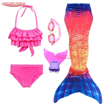 Merginos Undinėlės Uodegos Vaikai maudymosi kostiumėlį Kostiumai Su Monofin Bikini Plaukimo Cosplay Undinėlės uodega Vaikams Maudymosi Suknelė