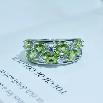 MH Natūrali žalioji olivīns brangakmenio klasikinis Pavasario jausmas žiedas 925 Sterlingas Sidabro Fine Jewelry vestuvių moteris, mergina tauriųjų Dovanų dėžutėje