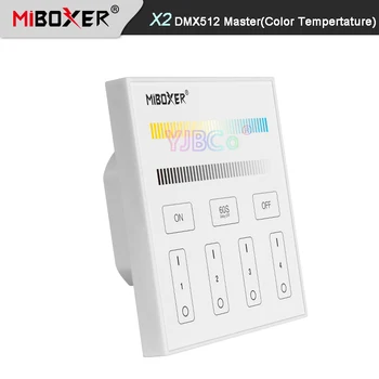 Miboxer X2 DMX512 Meistras Spalva Tempertature Touch Panel AC100~240V 4-Zona, DMX512 + 2.4 G Bevielio Grūdinto Stiklo Sienos Jungiklis
