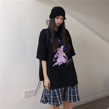 Mielas marškinėliai Moterims Japonų Animacinių filmų Stiliaus Mielas Lapės, Triušio Grafinis Viršūnes trumpomis Rankovėmis Apvalios Kaklo Laisvi marškinėliai
