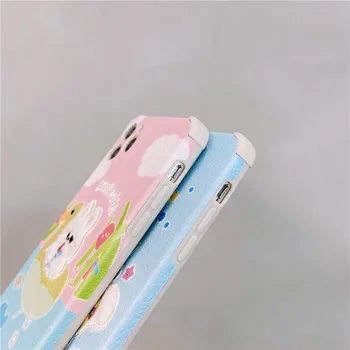 Mielas naujų Išsiuvinėti leathe triušio patelė soft Case For iPhone 11 12 Pro Max mini 7 8 Plius XR X XS MAX SE 2 telefono dangtelį fundas