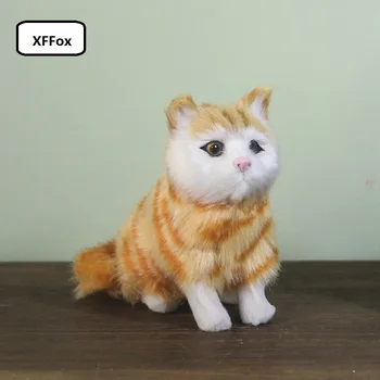 Mielas realiame gyvenime geltona katė modelis plastinė ir kailių modeliavimas sėdi katė lėlės dovana, apie 12x13x7cm xf1237