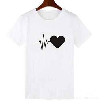 Mielas Širdies EKG Marškinėliai Moterims Vasarą Baltas Juodas Plius Dydis-trumpomis Rankovėmis Marškinėlius Atsitiktinis O-kaklo Homme marškinėliai Mados Tees