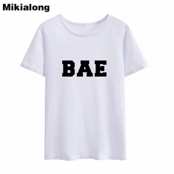 Mikialong BAE Kawaii Ulzzang T-shirt Moterims iki 2018 m. Vasaros trumpomis Rankovėmis Laisvi Marškinėliai Femme Juoda Balta Medvilnė Moterų Marškinėlius Viršūnės