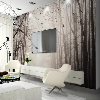 Milofi užsakymą 3D sienų apdaila, tapetai, freskos miškai miško paukščių nostalgišką retro TV foną, sienos popieriaus
