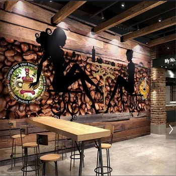 Milofi3D medienos grūdų kavos pupelių kavinė retro įrankiai fono sienos