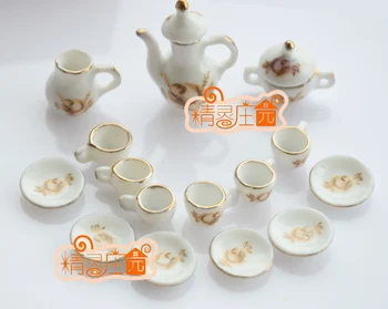 Mini lėlių Kavos mini baldų priedai arbatos keramikos arbatos rinkinys 15 rinkiniai abstrakčios gėlės