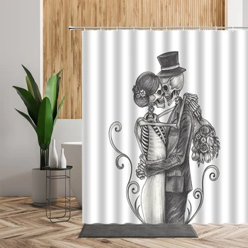 Mirusiųjų dienos Dušo Užuolaidos Nustatyti Kaukolės Skeletas Santuokos Meilės Rožių Gėlių Valentino Vonios Dekoras atsparus Vandeniui 3D Vonios Uždanga