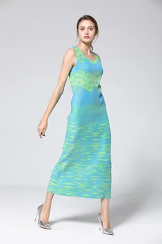 Miyake Susiėmę Juostele Suknelės Moterų Ilgas Pavasario ir Vasaros Naujų Rankovių Suknelės Slim Klubai