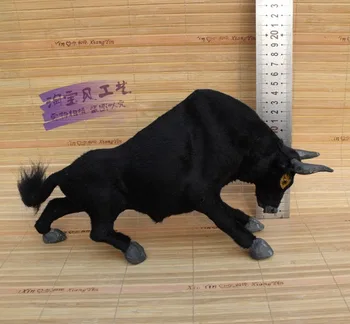 Modeliavimo black cow žaislas polietileno & kailiai, rankdarbių bull lėlės dovana, apie 30x8x16cm 2446