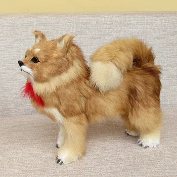 Modeliavimo šuo didelis 28x25 cm pūkuotas kailio Pomeranijos modelio apdailos dovana h1326