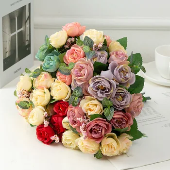 Modelis Europos Stilius, 10 Galvą Širdyje, Rose Vestuvių Namų Puošybai Dirbtinių Gėlių Plastiko Kvapus Arbatos Pumpuras Mažas Siejama Gėlių D