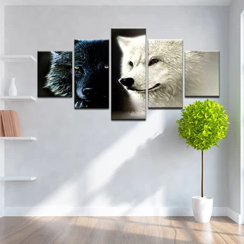 Modernus Nuotraukos Kambarį Dekoro Sienos Menas Abstraktus Foto 5 Vnt Poster Black White Wolf Pora Drobės Tapybos Rėmelį