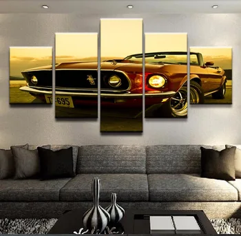 Modulinė Drobės, Paveikslai, Sienos Menas Namų Dekoro 5 Pieces1969 Ford Mustang Nuotraukas Šiuolaikinių HD Spausdina Nuotraukas Kambarį Rėmelį