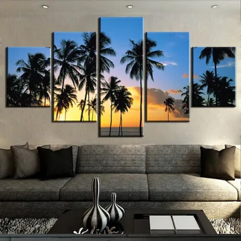 Modulinė Nuotrauka 5 Gabalus HD Spausdinti Kokoso palmių Paplūdimyje Tapybos Šiuolaikinės Dekoratyvinės Miegamojo Kambarį Namuose