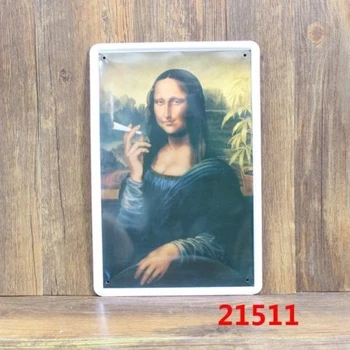 Mona Lisa Rūkymas Cigarečių, Metalo Pasirašyti Licenciją Plokštelės Automobilių Metalo Apnašas Sienos Menas