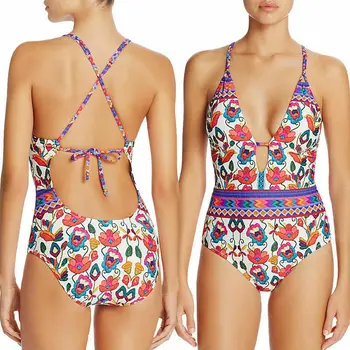 Moterims Gėlių vientisi maudymosi kostiumėlį, Push-up Paminkštintas Bikini maudymosi Kostiumėliai, Maudymosi Kostiumą, Ponios Vasaros Paplūdimio