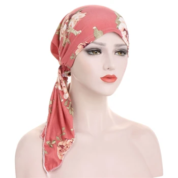 Moteriški musulmonų spausdinti vidinis hijabs bžūp Vėžio Chemo turbaną skrybėlę medvilnės turbaną bžūp galvos apdangalai arabų apvyniokite galvą skara plaukų aksesuarai