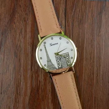 Moterys Studentų Eifelio Bokštas Spausdinimo Modelis Supintas Odos Kvarciniai Laikrodžiai relojes para mujer zegarek damski reloj mujer siųsti C50