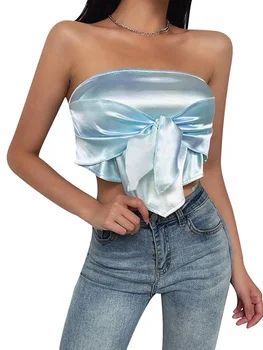 Moterys\u2019s Mados vientisos Spalvos Stebėjimo Marškinėliai Vasaros Elegantiškas Tvarstis Slim Fit Laukinių Vamzdelio Viršų