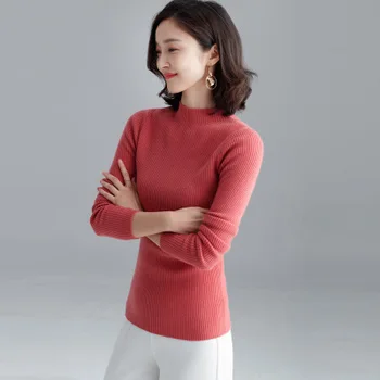 Moterų apvalios kaklo marškinėliai kieto spalvų trikotažas pavasarį ir rudenį, žemiausią marškinėliai 2020 m.