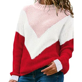 Moterų Apvalios Kaklo Prarasti Didelio Dydžio Megztinis 2021 Nauja Rudens ir Žiemos Megztinis Kontrasto Susiuvimo Megztiniai Megztinis, Vintage Drabužių