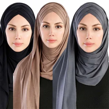 Moterų Elegantiška, Kukliai Musulmonų Islamo Šalikas Ramadanas Minkštas Lengvas Jersey momentinių Hijab Ilgai Skarelė Lengva nešioti