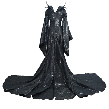 Moterų Helovinas Black Maxi Ilga Suknelė Suknelė Blogio Karalienė Ragana Cosplay Kostiumų Prop M7DD