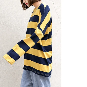 Moterų Ilgas Rankovėmis marškinėliai Moteriška korėjos Versija Prarasti Dugno Laisvi Marškinėliai Mėlynos spalvos XL Dydžio