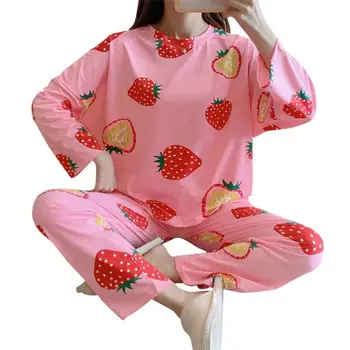 Moterų Ilgas rankovėmis Namų Drabužiai Megztinis Viršuje Du Gabalus, naktiniai drabužiai Tiktų Ponios Medvilnės Pižama Moterų Rudenį Sleepwear