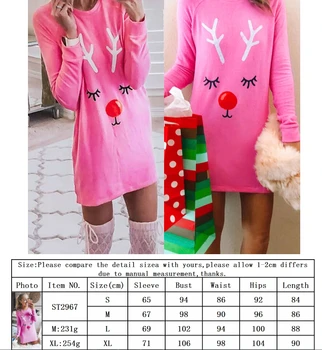 Moterų Kalėdų Švenčių Laisvalaikio T-Shirt, Suknelė, Apvalios Apykaklės Briedžių Ilgomis Rankovėmis Tiesiai Trumpą Mini Suknelės