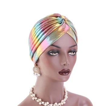 Moterų Lazerio Plaukų Kepurės Šilkiniai Pynimas Metallic Turbanas Plaukams Padengti Priedai Banga Kepurės Automobilio Salonas Skrybėlę Turbaną Headwrap